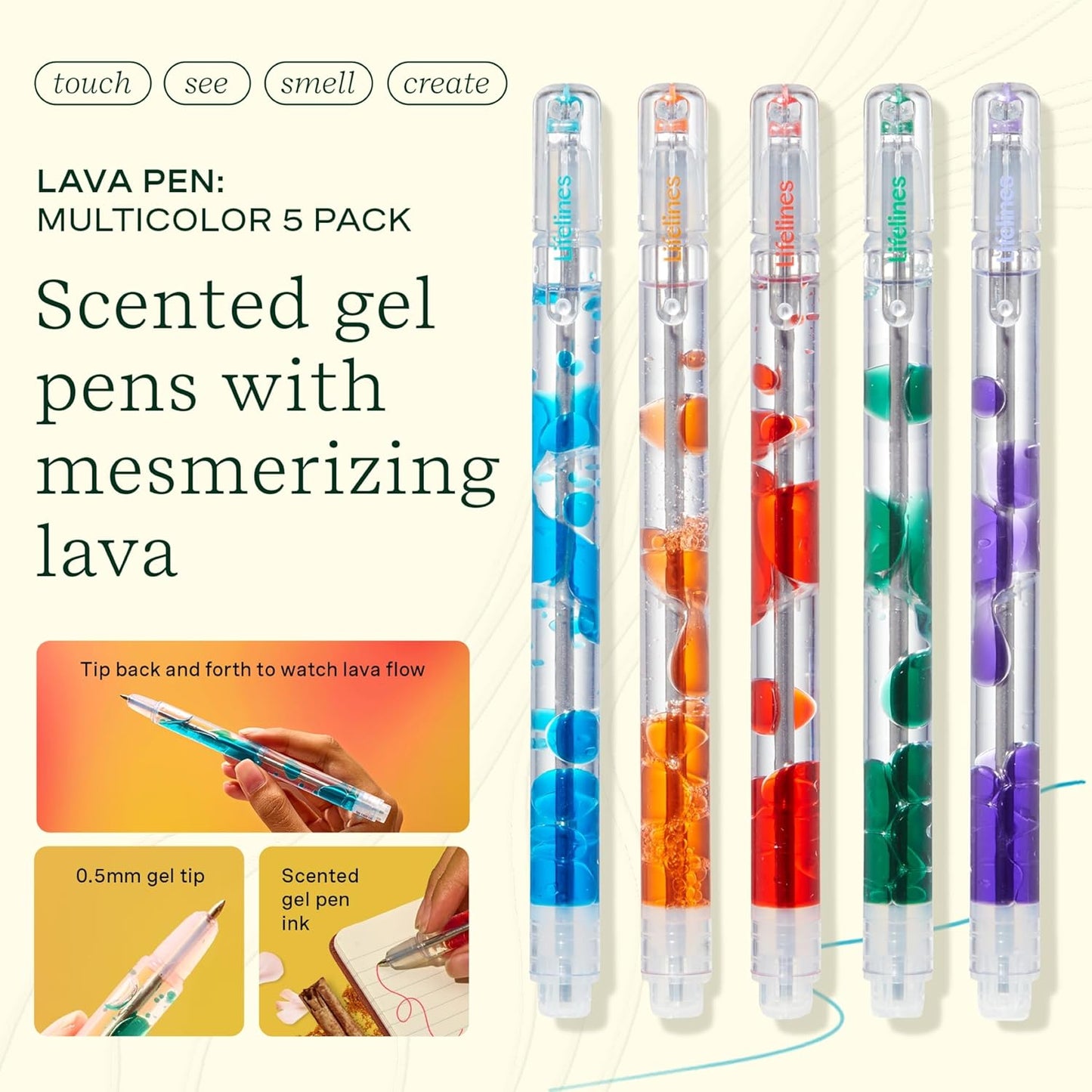 Lifelines Scented Lava Gel Pen Set, 5-Pack (Multi-Color)