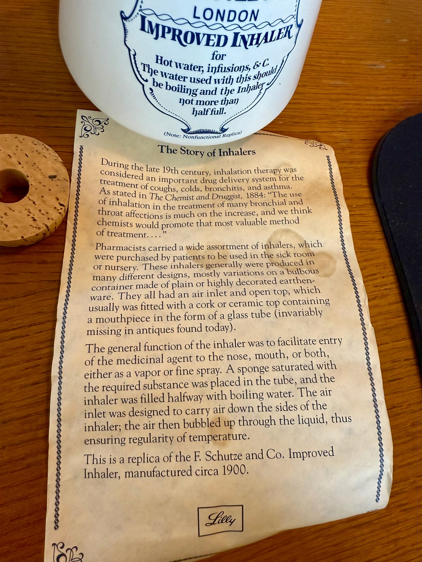 Vintage F. Schutze & Co Improved Inhaler Ceramic replica